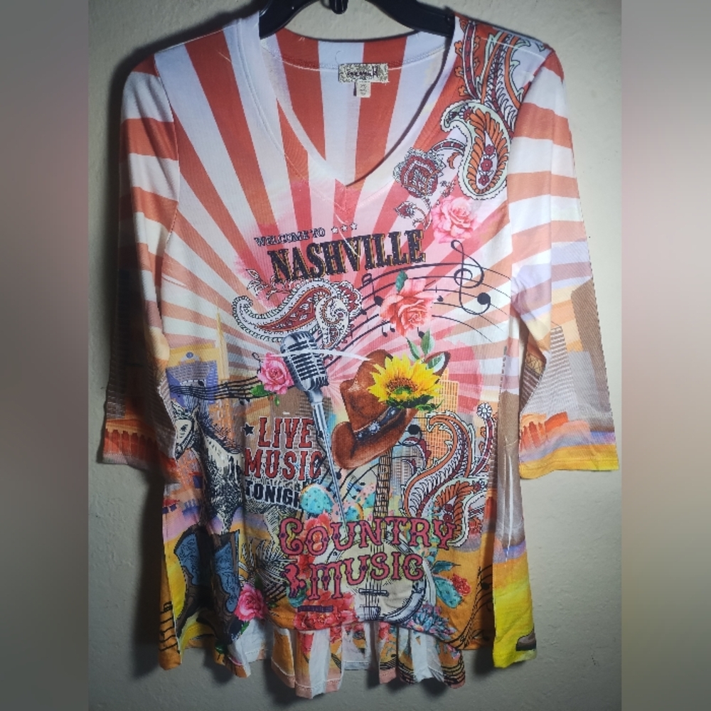 One World Top Tunic Nashville Country Music Cowgirl Western Bling